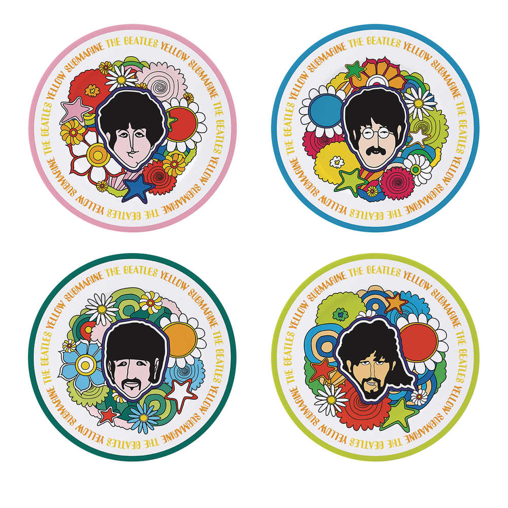 Beatles Yellow Sub Flowers 4pc Plate Set